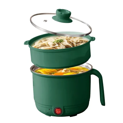Image of Electric Multipurpose Cooking Pot 1.2L with Steamer Basket & Glass Lid 