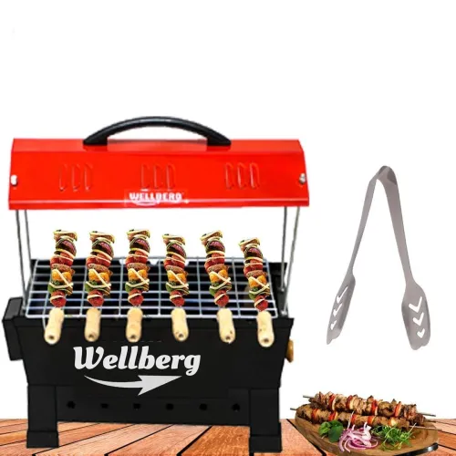 Image of Electric & Non-Electric Barbecue Grill, Dual Functionality (RED BBQ)