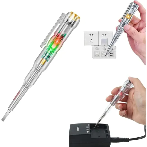 Image of Electrical Tester Pen with Dual Color LED Indication with Pocket Clip for Socket