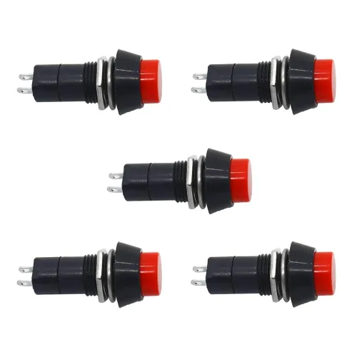 Image of Electronic Spices PACK OF 5 Push Button 2-Pin Self-Locking SPST RED On-Off Switch