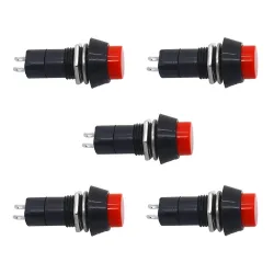 Electronic Spices PACK OF 5 Push Button 2-Pin Self-Locking SPST RED On-Off Switch