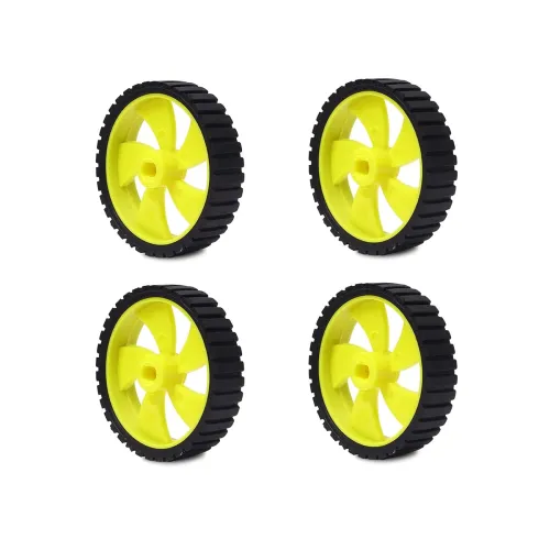 Image of Electronic Spices Pack of 4 wheel-4512 Robot Durable Rubber Tire Yellow wheel