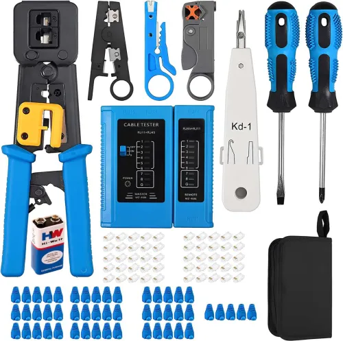 Image of ELECTRO WOLF RJ45 Crimping Tool Kit with Cable Tester and Connectors