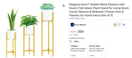 Image of Elegance Aura™ Golden Metal Planters with Stand