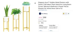 Elegance Aura™ Golden Metal Planters with Stand