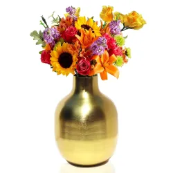 Pure Source India Elegant Gold Coated Metal Vase – Modern Plain Design Decorative Flower Vase for Home, Office, or Event Décor (7 inch Height)