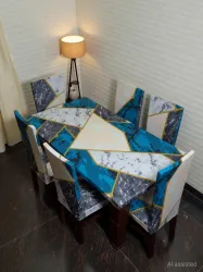 Eleganta Polyester, Spandex 4 Seater Printed Table Cover (Multicolor 2)