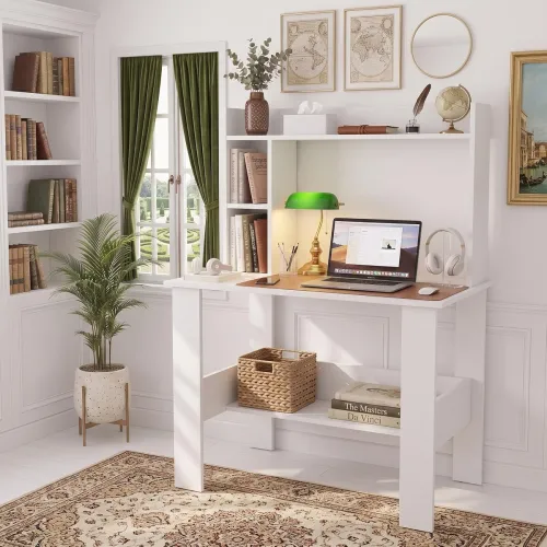 Image of Elevate Study Table with Bookshelf Hutch