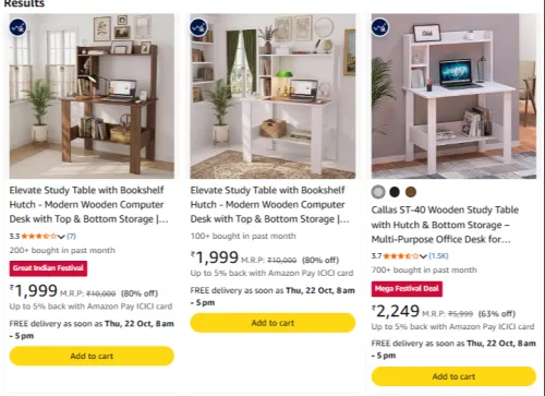 Image of Elevate Study Table with Bookshelf upto 70% Discount
