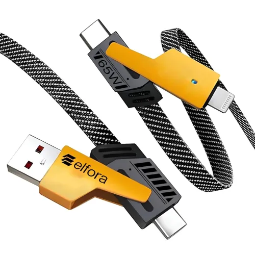 Image of Elfora 4 in 1 Braided Fast Charging Cable 65W | Quad 1.5m Rugged Design Multiport | Type C to USB A | Compatible for iPh