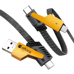 Elfora 4 in 1 Braided Fast Charging Cable 65W | Quad 1.5m Rugged Design Multiport | Type C to USB A | Compatible for iPh