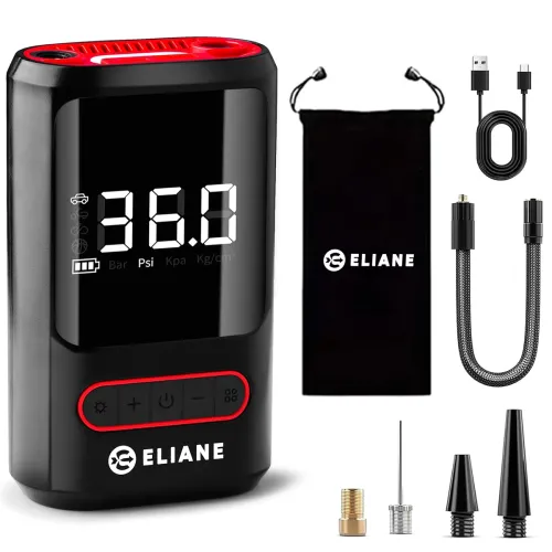 Image of ELIANE AirGo X1 Cordless Tyre Inflator, Rechargeable Portable Air Pump & Air Compressor with Digital Display, Auto Shut-