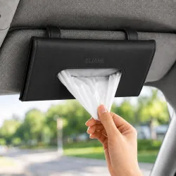 Eliane Car Tissue Holder Sun Visor Napkin for Upgraded Version Hanging Premium PU Leather Universal Auto Easy Use Mask Dispenser Box with Refill (Black, 1 Pcs)
