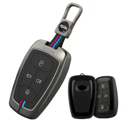 Eliane Car Accessories Key Cover Compitable for Tata Harrier Safari Nexon Altroz Tigor EV Punch Tiago EV Electric 4 Button Remote Key Metal (Push Start)