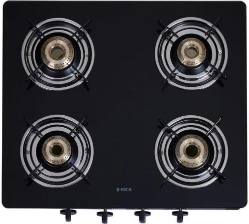 Image of Elica 594 Ct Vetro Black Glass Manual Gas Stove (4 Burners)