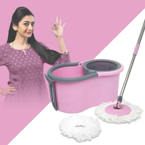 Image of ELINOR Delight Spin Mop Bucket Set Comes with 2 Microfiber Refills, 360 Degree Rotating Mop with Extendable Rods and Han