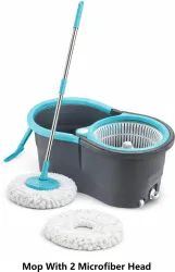 ELINOR PLASTIC SPINNER BUCKET MOP 360 REVOLVING CLEANING MOP WITH 2 MICROFIBER REFILL Mop Set (Multicolor)