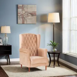 Eliza Velvet Chair with Arm in Beige Colour for Home and Living Room in