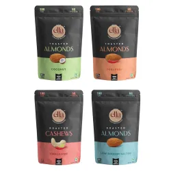 Ella Foods Flavour Explosion Nut Pack | Peri Peri Almonds, Chilli Lime Cashews, Coconut Toasted Almonds & Salted Almonds | 100g each | Pack of 4 | Savory, Spicy & Sweet Delights | Healthy &....