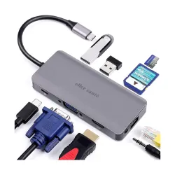 eller santé® USB C Hub Hyperion 9IN1 Type C Hub, 4K HDMI Output, USB 3.0, SD/Micro SD Card Reader, VGA, Ethernet & Audio Jack for MacBook Pro, MacBook Air, and Other Type-C Enabled Device (G...