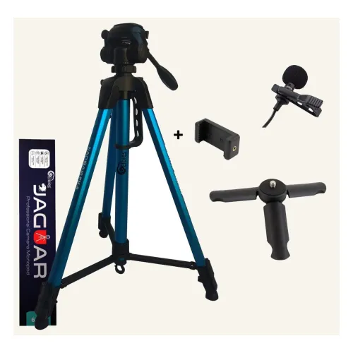 Image of Eloies Jaguar 5.5ft Tripod Stand | 3-Way Pan Head for Mobile & Camera