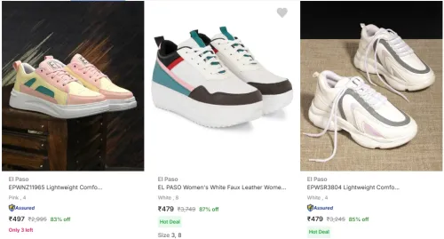 Image of El Paso Women's Sneakers @ Minimum 80% Discount