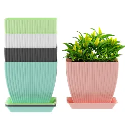 ELUVIA 7-inch Square Planters with Saucers (Set of 5) 