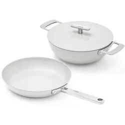 Ember Cookware Arcilla Ceramic Non Stick Cookware Set of 2 | Induction Cookware | Frying Pan 24cm & Kadai 2.6 Litre