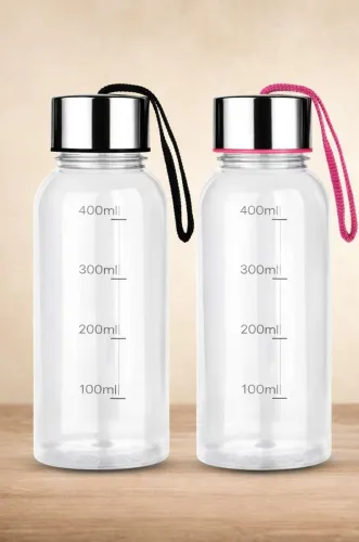 Image of EMBICON Smart Buy Round Shape Steel Cap Water Bottle Set For Children 500 ml Plastic Bottle (Pack of 2, Clear)