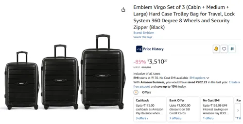Image of Emblem Virgo Set of 3 (Cabin + Medium + Large) Hard Case Trolley Bag 