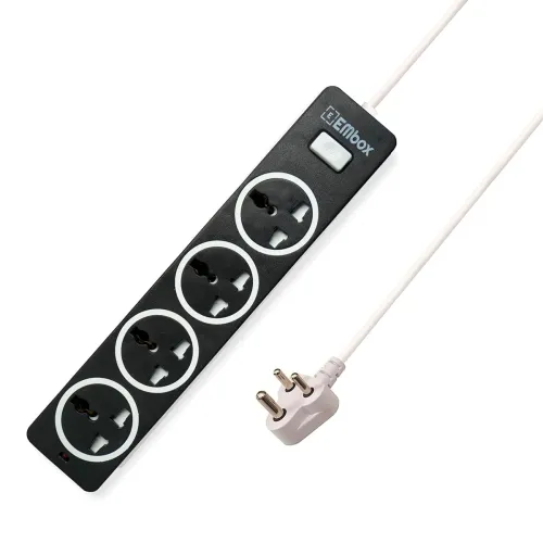 Image of EMBOX 10A Extension Board with Master Switch-Extension Cord with 4 Universal Sockets-Spike Guard with Safety Shutter and