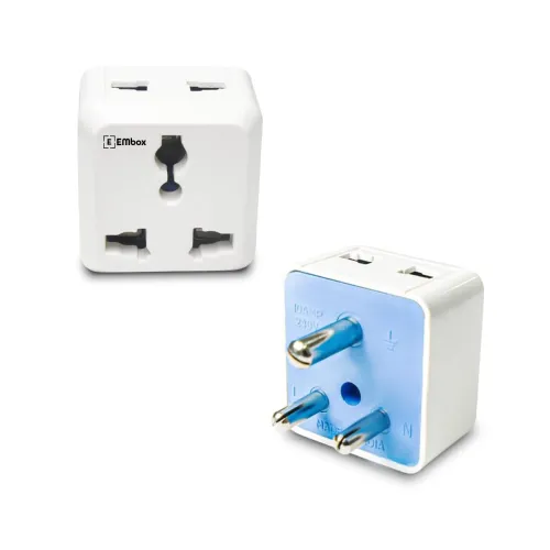 Image of Embox 2 Pin Multi Plug Socket Type D Universal Adapter Compatible with US, UK, China Compact Plug Extension Socket and C