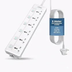Embox 6 Socket 2500W Spike Guard Extension Board with USB 5m
