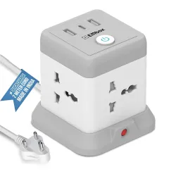 EMBOX Cube Extension Board with USB Type C (2.4 A) (QC 3.0) | 2500W Heavy Duty Extension Board with Switches | Extension Cord with Universal Sockets Safety Shutter & Overload Protector, 2 Me...