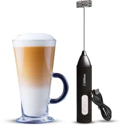 EMBox Milk Frother Handheld USB, Rechargeable Electric Egg Beater Coffee Maker (Black)
