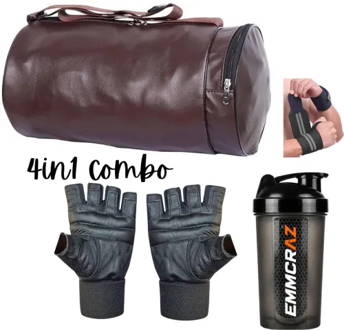 Image of EMMCRAZ Gym Kit with Protein Shaker, Gloves, and Wrist Support