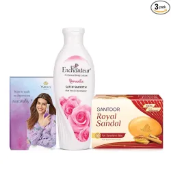 Enchanteur Romantic Hand and Body Lotion 100ml + Yardley Perfume 10ml + Santoor Royal Sandal Soap 75g
