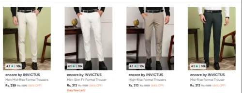 Image of encore by INVICTUS Men's Trousers Starting at ₹299