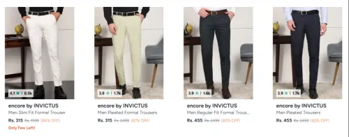 Image of Encore By Invictus Men's Trousers at minimum 80% Discount