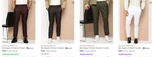 Image of Encore By Invictus Men's Trousers upto 84% Discount