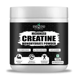 End2End Nutrition Micronised Creatine Monohydrate Powder | 33 Servings | Rapid Absorption Pre/Post Workout Supplement for Muscle Gain & Recovery - 100 gram (Unflavoured)