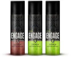 Engage Deo Combo 1 Nudge 220ml and 2 Tickle 220ml, Spicy Fragrance Deodorant Spray - For Men (660 ml, Pack of 3)