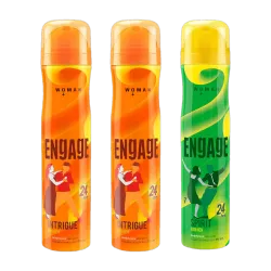 Engage Deo Combo 2 Intrigue for Her 150ml & 1 Spirit for Her 150ml Deodorant Spray - For Women (450 ml, Pack of 3)