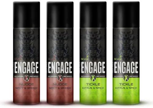 Image of Engage Deo Combo, 2 Nudge (220ml) & 2 Tickle (220ml), Deodorant Spray (Pack of 4) Deodorant Spray - For Men (880 ml, P