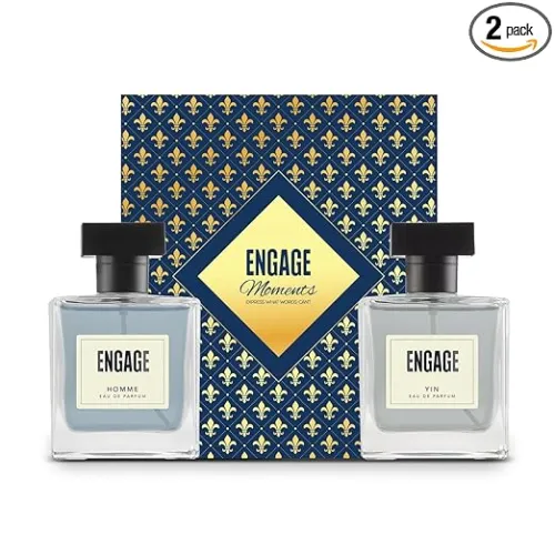Image of Engage Gift Set - Moments Luxury Perfume Gifts for Men, Homme & Yin 200ml, Long Lasting Smell, Mens Perfume, Pack of 2, 