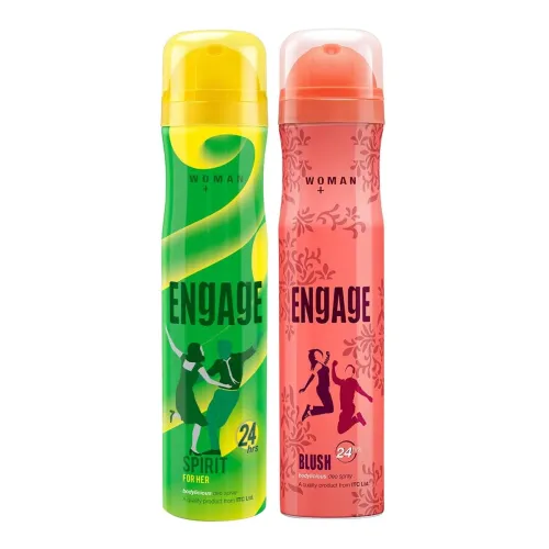Image of Engage Spirit For Her Deodorant Spray For Women, Cheerful & Jolly, Skin Friendly, 150Ml & Blush Deodorant For Women, Fru
