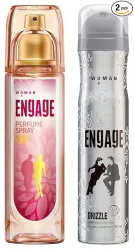 Engage W1 Perfume Spray For Women, 120ml & New Metal Range Drizzle Deodorant Spray For Women, 150ml/100g - Wood, Multipl