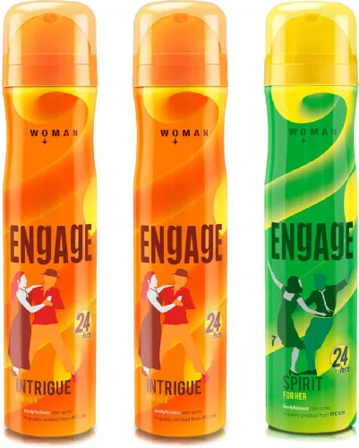 Image of Engage Deo Combo 2 Intrigue for Her 150ml & 1 Spirit for Her 150ml Deodorant Spray - For Women (450 ml, Pack of 3)