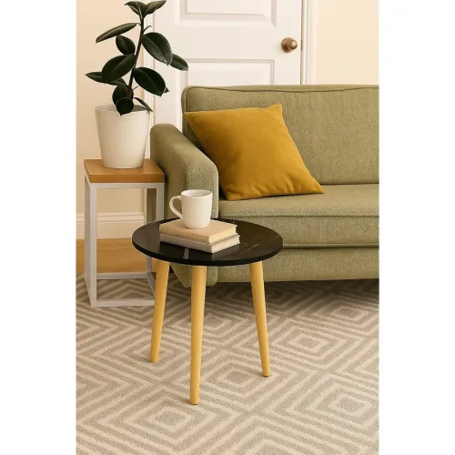 Image of Engineered Wood Foldable Round Shaped Side Table (Black)