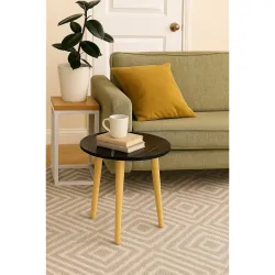 Engineered Wood Foldable Round Shaped Side Table (Black)